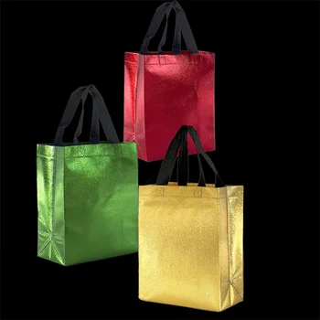 3 бр. Торбички от нетъкан текстил с алюминированной фолио, Коледни подаръци за новогодишната партита, подаръци, Дядо Коледа, чанта за пазаруване, зелен/ червен/ златен еднократна употреба