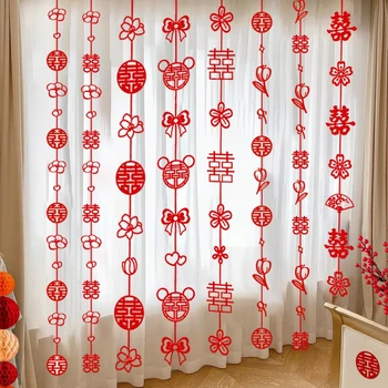 Китайска сватбена стенни окачване, Нетъкан двойна декор на Щастието, Романтична украса за спални, завеса, за украса на прозорци.