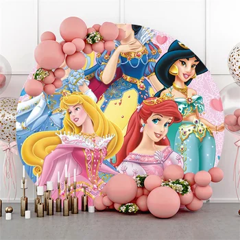 Кръглата форма на Disney Belle Жасмин Tiana, украса за рожден ден на принцеса, Индивидуален фон, сватбена украса, детска стена