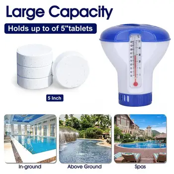 Опаковка таблетки за басейн с термометър, екологично чист високоефективен опаковка хапчета за хлориране, инструмент за почистване на басейна