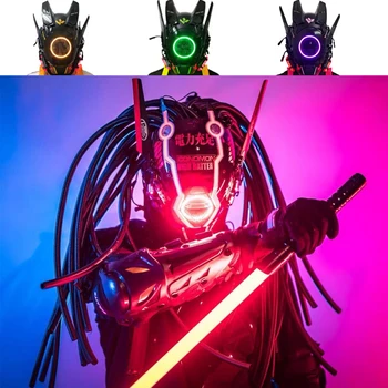 Пънк-маска, Светоизлучающий led каска Robocop, Персонализирани подаръци, Кикборд, Състезателен скутер, Дяволът, Киберпънк, Стръмни cosplay 2022