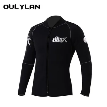 Риза Oulylan, Неопреновый водолазен костюм, мъжки топ с дълъг ръкав 3 мм, черен Слънцезащитен крем, UV-сърф, топло яке за гмуркане, плувен гащеризон